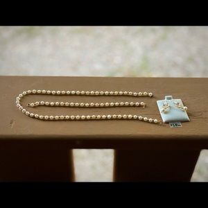 Pearl earrings, 17 inch necklace  7 inch bracelet